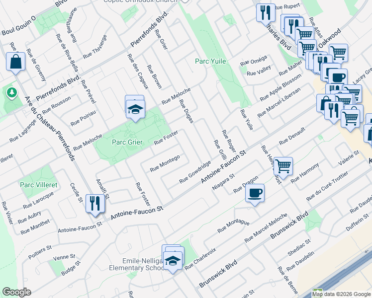 map of restaurants, bars, coffee shops, grocery stores, and more near 4557 Rue des Cageux in Montréal