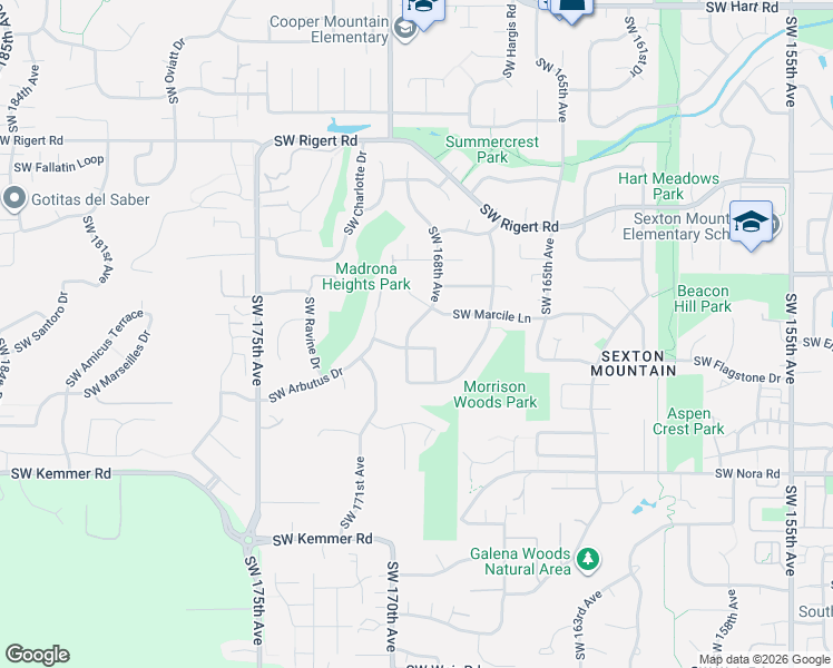 map of restaurants, bars, coffee shops, grocery stores, and more near 8674 Southwest 168th Avenue in Beaverton