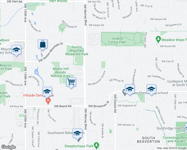 map of restaurants, bars, coffee shops, grocery stores, and more near 8655 Southwest Maverick Terrace in Beaverton