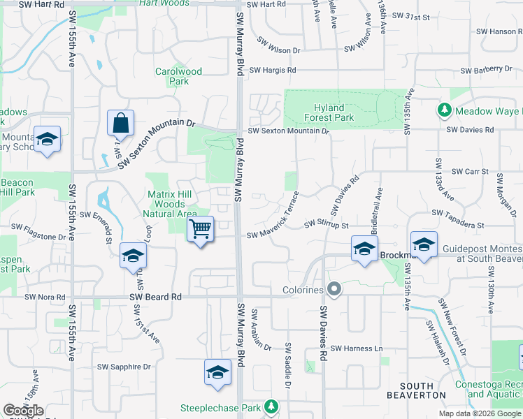 map of restaurants, bars, coffee shops, grocery stores, and more near 8655 Southwest Maverick Terrace in Beaverton