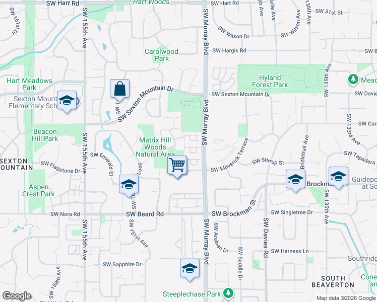 map of restaurants, bars, coffee shops, grocery stores, and more near 8600 Southwest 147th Terrace in Beaverton