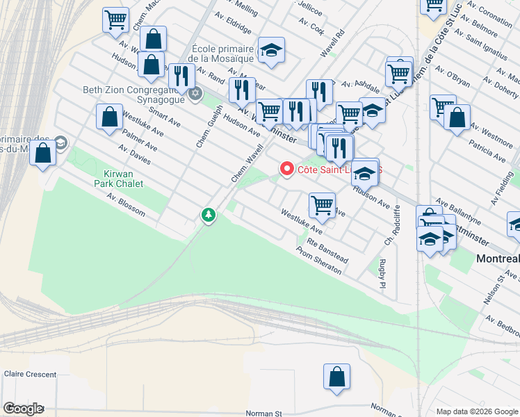 map of restaurants, bars, coffee shops, grocery stores, and more near 271 Prom Sheraton in Montreal West