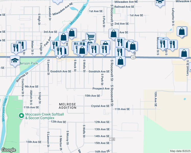 map of restaurants, bars, coffee shops, grocery stores, and more near 2101-2199 Goodrich Ave SE in Aberdeen