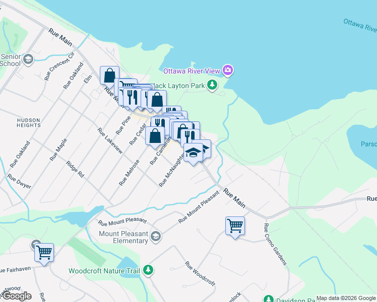 map of restaurants, bars, coffee shops, grocery stores, and more near 401 Rue Main in Hudson