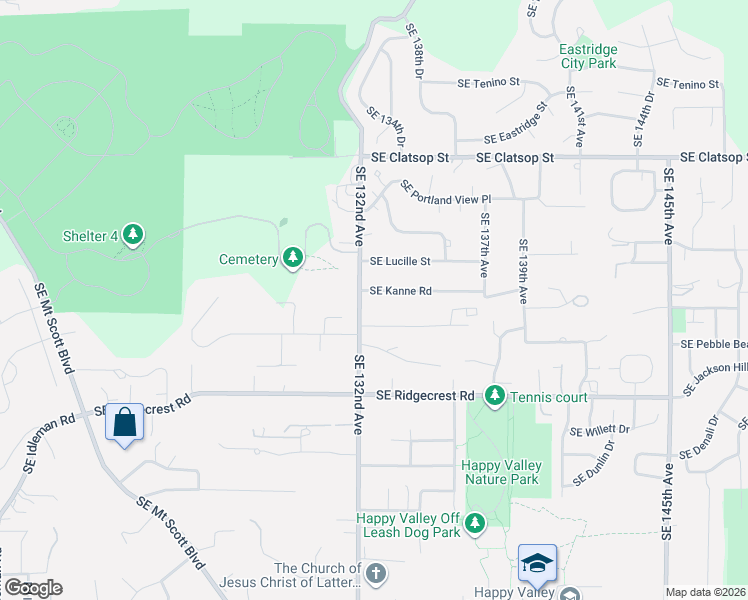 map of restaurants, bars, coffee shops, grocery stores, and more near 13251 Southeast Kanne Road in Happy Valley