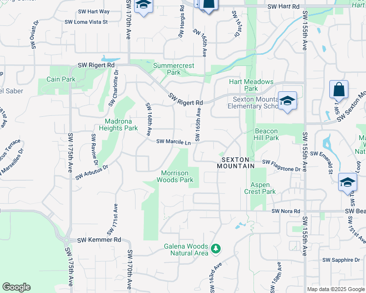 map of restaurants, bars, coffee shops, grocery stores, and more near 16531 Southwest Marcile Lane in Beaverton