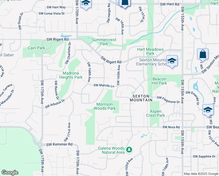 map of restaurants, bars, coffee shops, grocery stores, and more near 16531 Southwest Marcile Lane in Beaverton