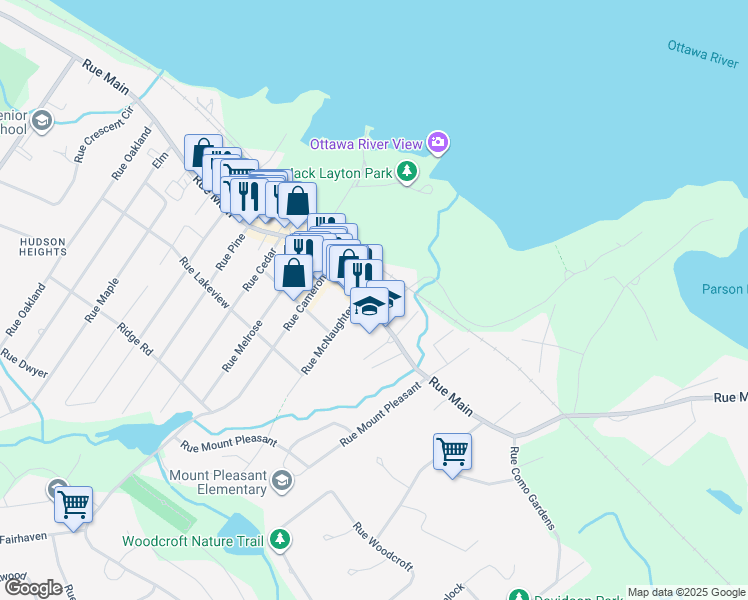 map of restaurants, bars, coffee shops, grocery stores, and more near Rue Mcnaughten in Hudson