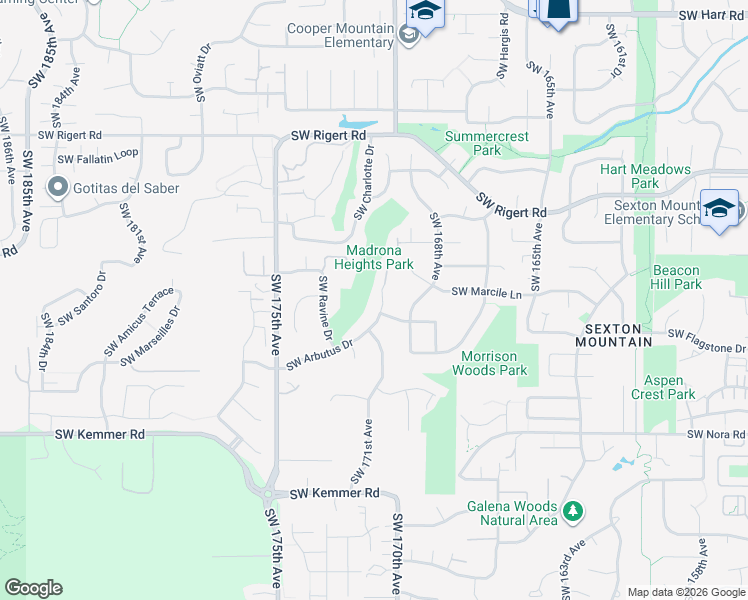 map of restaurants, bars, coffee shops, grocery stores, and more near 16979 Southwest Arbutus Drive in Beaverton
