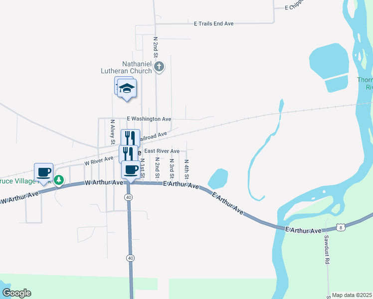 map of restaurants, bars, coffee shops, grocery stores, and more near 821 North 4th Street in Bruce