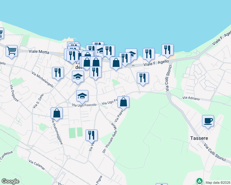 map of restaurants, bars, coffee shops, grocery stores, and more near 49 Via Papa Giovanni XXIII in Desenzano del Garda