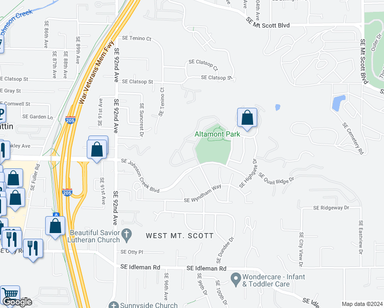 map of restaurants, bars, coffee shops, grocery stores, and more near 9701 Southeast Johnson Creek Boulevard in Happy Valley
