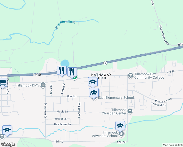 map of restaurants, bars, coffee shops, grocery stores, and more near 3902 3rd St in Tillamook