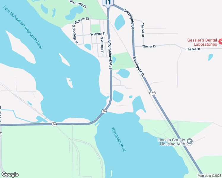 map of restaurants, bars, coffee shops, grocery stores, and more near 1234 South Tomahawk Avenue in Tomahawk