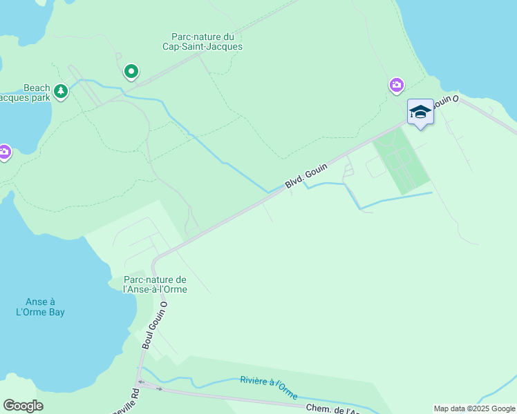 map of restaurants, bars, coffee shops, grocery stores, and more near 20752 Boulevard Gouin Ouest in Montréal