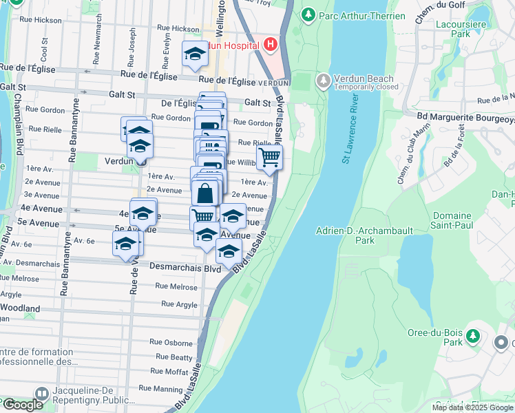 map of restaurants, bars, coffee shops, grocery stores, and more near 33 3e Avenue in Montréal