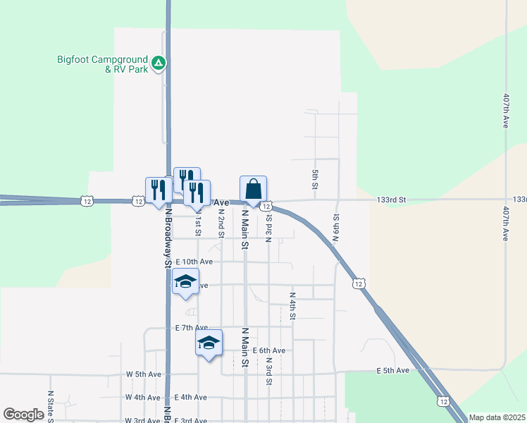map of restaurants, bars, coffee shops, grocery stores, and more near 1201 North Main Street in Garden City