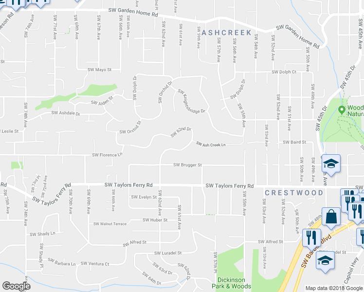 map of restaurants, bars, coffee shops, grocery stores, and more near 9529 Southwest 62nd Drive in Portland