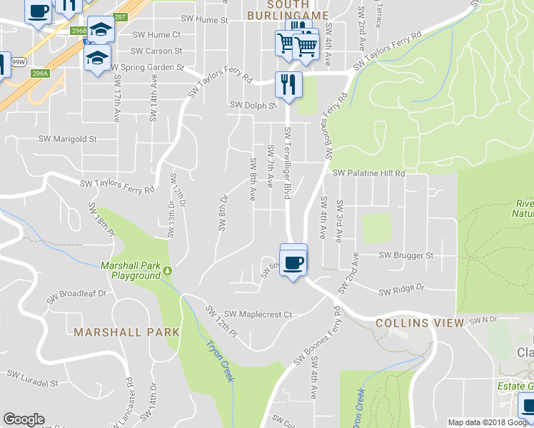 map of restaurants, bars, coffee shops, grocery stores, and more near 708 Southwest Alice Street in Portland