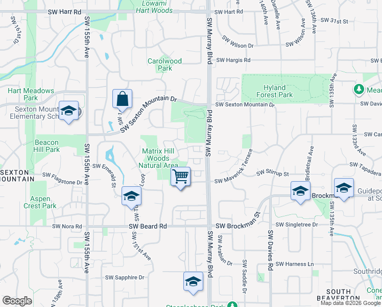 map of restaurants, bars, coffee shops, grocery stores, and more near 8600 Southwest 147th Terrace in Beaverton