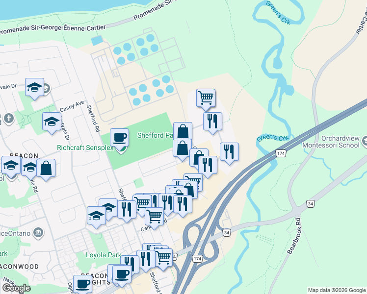 map of restaurants, bars, coffee shops, grocery stores, and more near 5510 Canotek Road in Ottawa