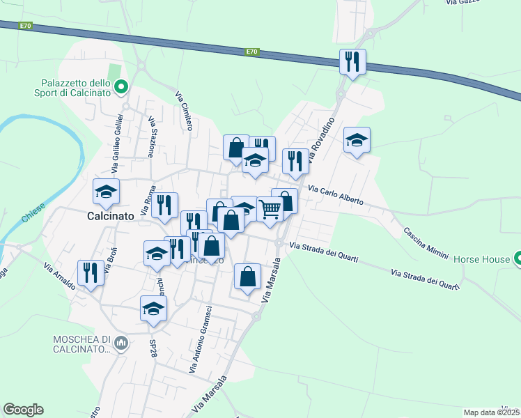 map of restaurants, bars, coffee shops, grocery stores, and more near 5 Via Solferino in Calcinato