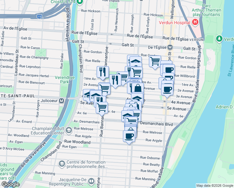 map of restaurants, bars, coffee shops, grocery stores, and more near 778 3e Avenue in Montréal