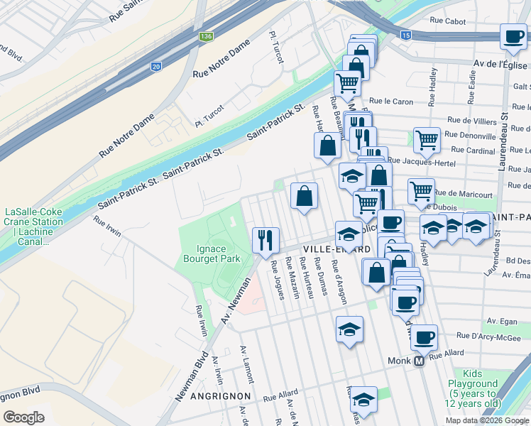map of restaurants, bars, coffee shops, grocery stores, and more near 5970 Rue Jogues in Montréal