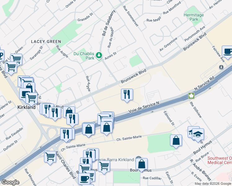 map of restaurants, bars, coffee shops, grocery stores, and more near in Kirkland