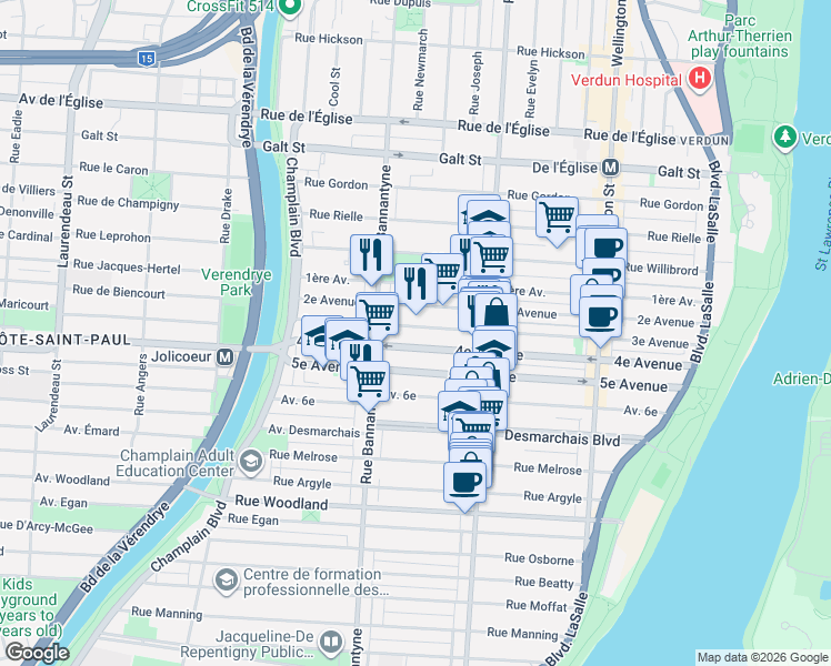 map of restaurants, bars, coffee shops, grocery stores, and more near 796 3e Avenue in Montréal