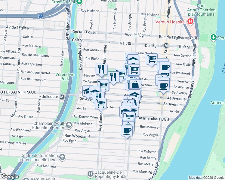 map of restaurants, bars, coffee shops, grocery stores, and more near 800 3e Avenue in Montréal