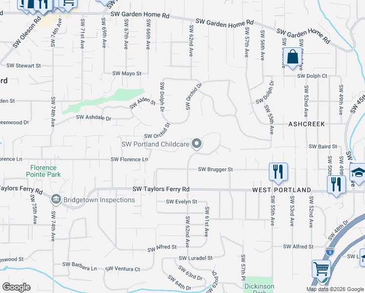 map of restaurants, bars, coffee shops, grocery stores, and more near 9422 Southwest 62nd Drive in Portland