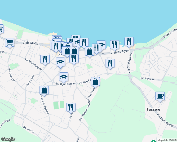 map of restaurants, bars, coffee shops, grocery stores, and more near 49 Via Papa Giovanni XXIII in Desenzano del Garda