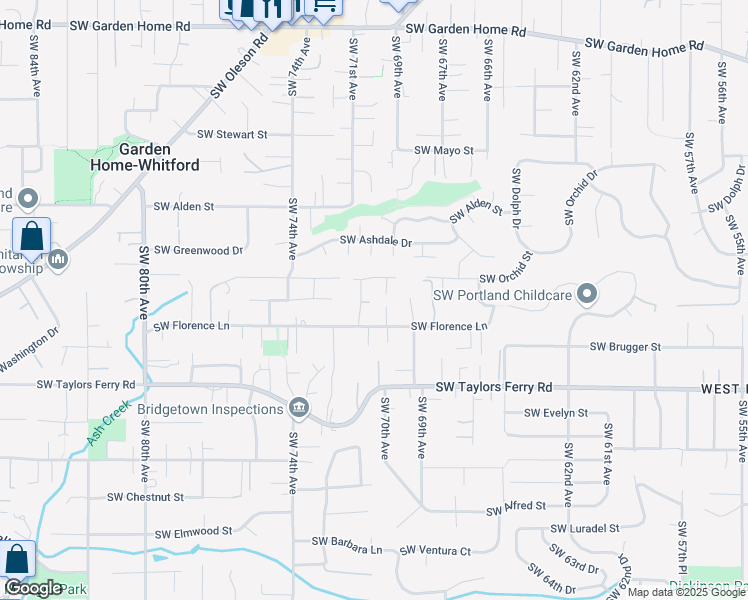 map of restaurants, bars, coffee shops, grocery stores, and more near 7065 Southwest Valenta Court in Portland