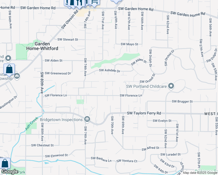 map of restaurants, bars, coffee shops, grocery stores, and more near 7065 Southwest Valenta Court in Portland