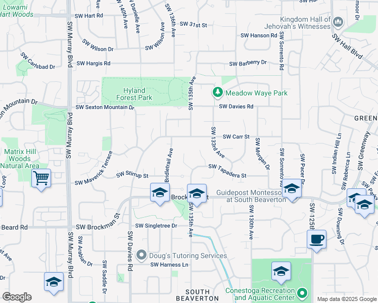 map of restaurants, bars, coffee shops, grocery stores, and more near 8640 Southwest Cortez Court in Beaverton
