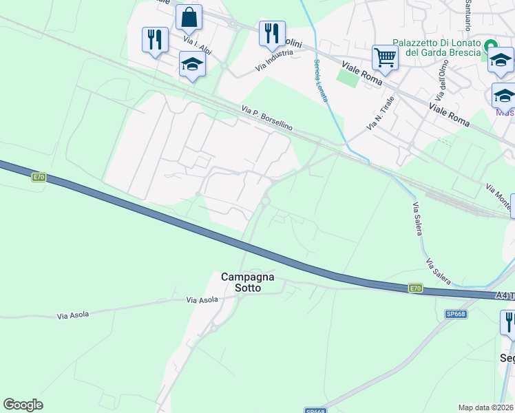 map of restaurants, bars, coffee shops, grocery stores, and more near 26D Via Campagna Sopra in Provincia di Brescia