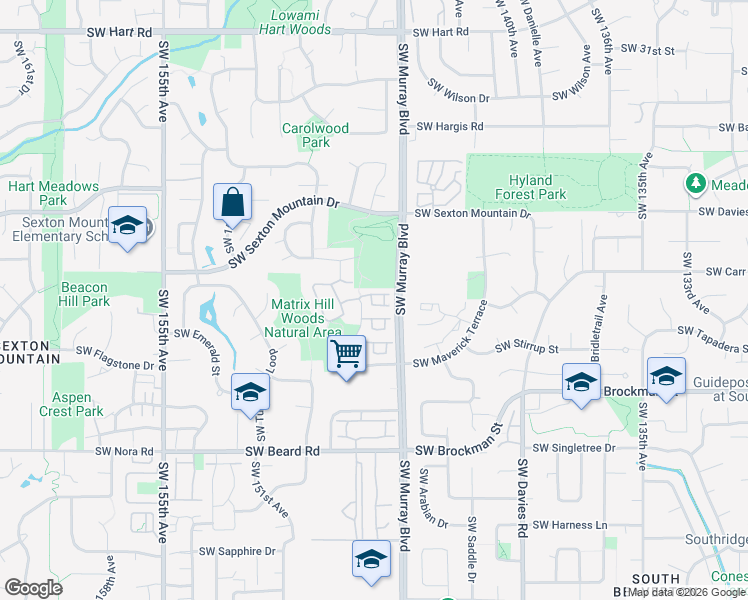 map of restaurants, bars, coffee shops, grocery stores, and more near 8590 Southwest 147th Terrace in Beaverton
