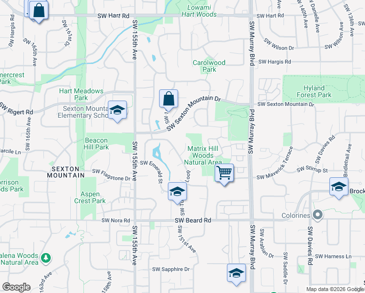 map of restaurants, bars, coffee shops, grocery stores, and more near 8625 Southwest 151st Place in Beaverton