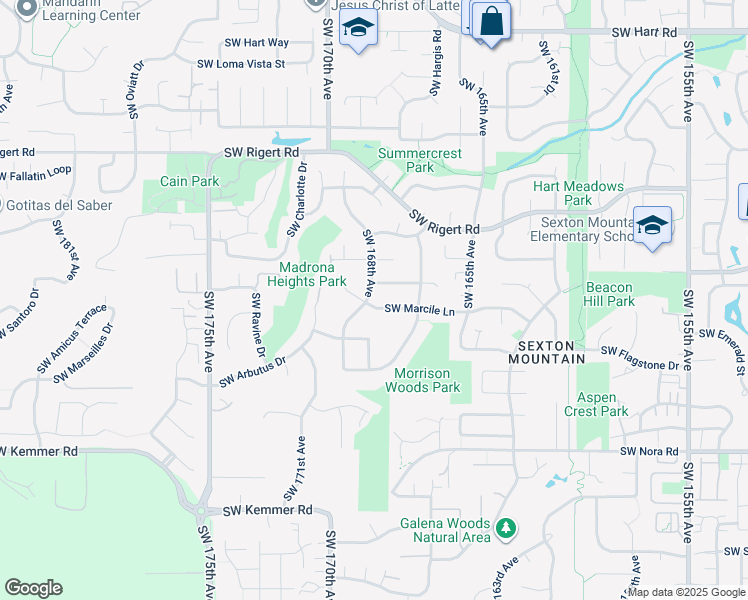 map of restaurants, bars, coffee shops, grocery stores, and more near 16785 Southwest Marcile Lane in Beaverton