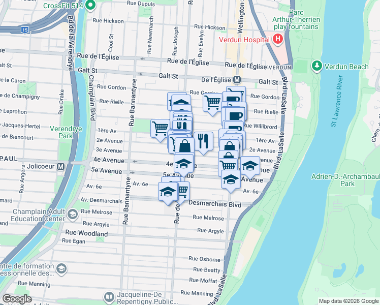 map of restaurants, bars, coffee shops, grocery stores, and more near 495 3e Avenue in Montréal