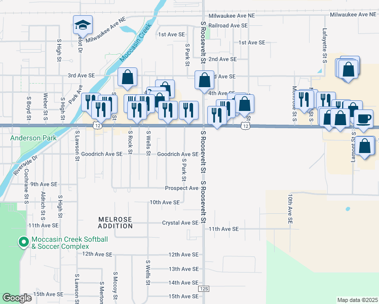 map of restaurants, bars, coffee shops, grocery stores, and more near 2201-2399 Goodrich Ave SE in Aberdeen
