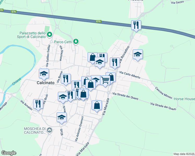map of restaurants, bars, coffee shops, grocery stores, and more near 5 Via Solferino in Calcinato