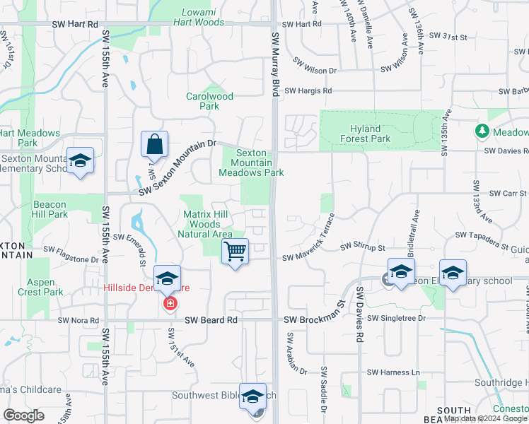 map of restaurants, bars, coffee shops, grocery stores, and more near 8540 Southwest 147th Terrace in Beaverton