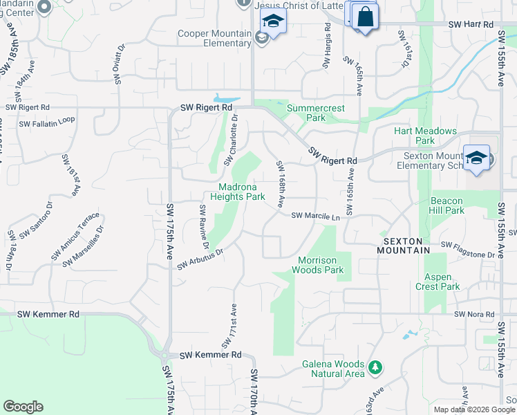 map of restaurants, bars, coffee shops, grocery stores, and more near 17000 Southwest Nafus Lane in Beaverton