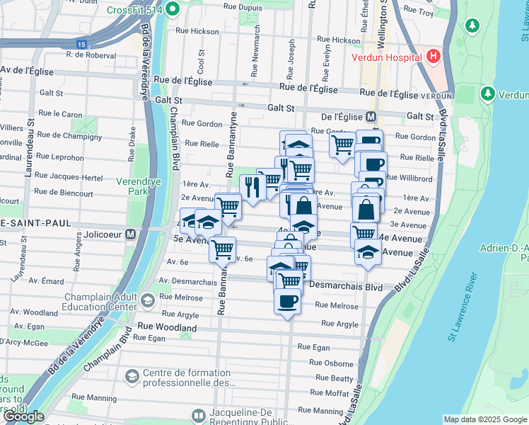 map of restaurants, bars, coffee shops, grocery stores, and more near 729 3e Avenue in Montréal