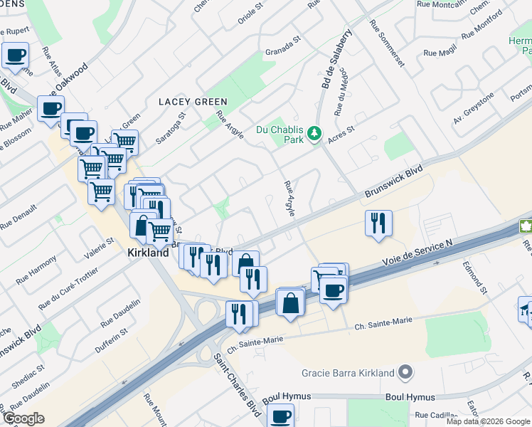 map of restaurants, bars, coffee shops, grocery stores, and more near 28 Rue du Sauvignon in Kirkland