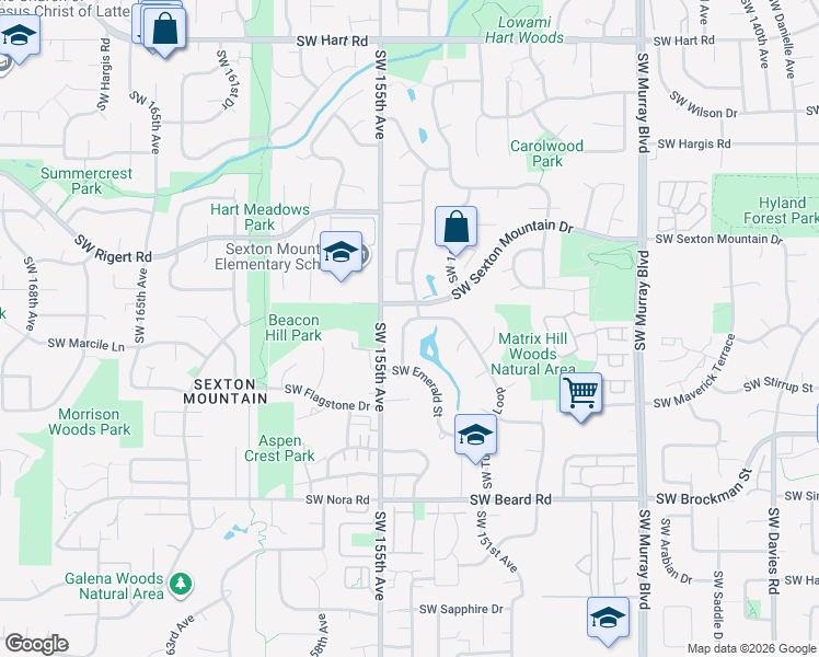 map of restaurants, bars, coffee shops, grocery stores, and more near 8575 Southwest Turquoise Loop in Beaverton