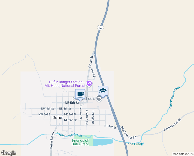 map of restaurants, bars, coffee shops, grocery stores, and more near 909 Toll Road in Dufur