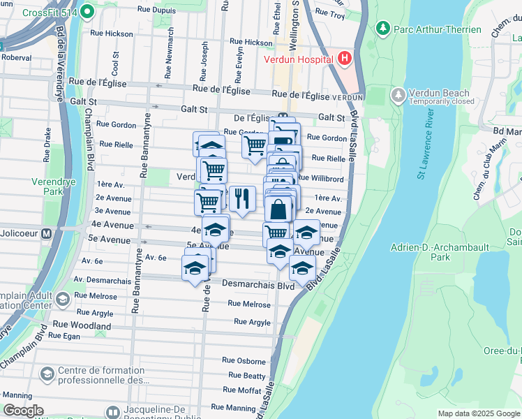 map of restaurants, bars, coffee shops, grocery stores, and more near 777 Rue Gilford in Montréal
